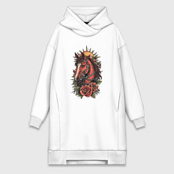 Женская толстовка-платье Красный конь с розами