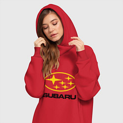 Женское худи-платье Subaru Logo, цвет: красный — фото 2