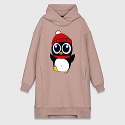 Женское худи-платье Удивленный пингвинчик, цвет: пыльно-розовый