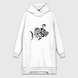 Женское худи-платье Скелет глубоководной рыбы, цвет: белый