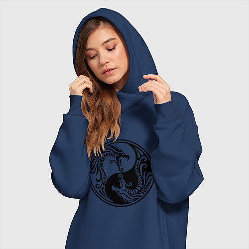 Женская толстовка-платье Два дракона Инь Янь / Тёмно-синий – фото 3
