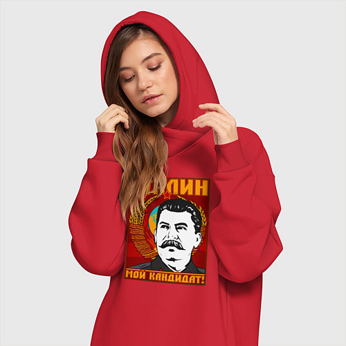 Женская толстовка-платье Сталин мой кандидат / Красный – фото 3