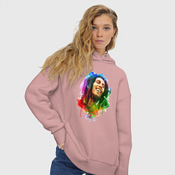 Толстовка оверсайз женская Улыбающийся Боб Марли, цвет: пыльно-розовый — фото 2