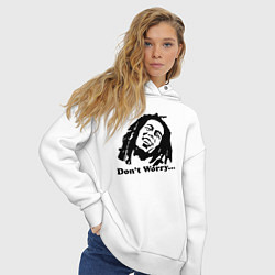 Толстовка оверсайз женская Bob Marley: Don't worry, цвет: белый — фото 2