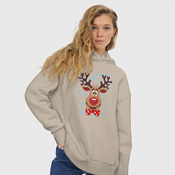 Толстовка оверсайз женская Рождественский олень, цвет: миндальный — фото 2