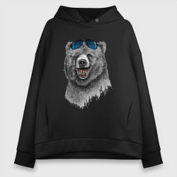 Толстовка оверсайз женская Медведь в очках, цвет: черный