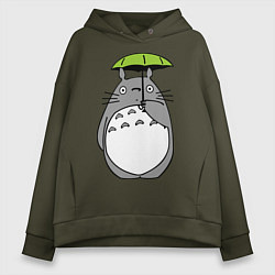 Толстовка оверсайз женская Totoro с зонтом, цвет: хаки