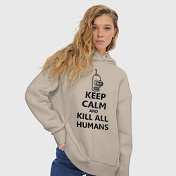 Толстовка оверсайз женская Keep Calm & Kill All Humans, цвет: миндальный — фото 2
