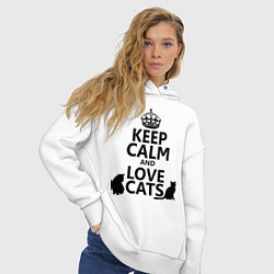 Толстовка оверсайз женская Keep Calm & Love Cats, цвет: белый — фото 2