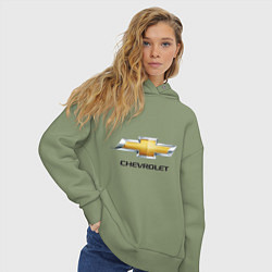 Толстовка оверсайз женская Chevrolet логотип, цвет: авокадо — фото 2