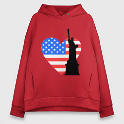 Толстовка оверсайз женская Люблю Америку, цвет: красный