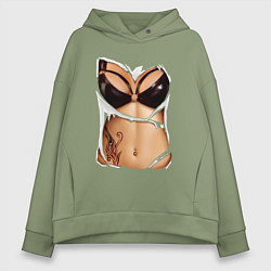 Толстовка оверсайз женская Кожаный бюст, цвет: авокадо