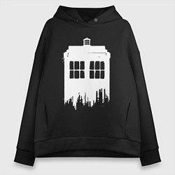 Толстовка оверсайз женская Тардис white - Доктор Кто, цвет: черный