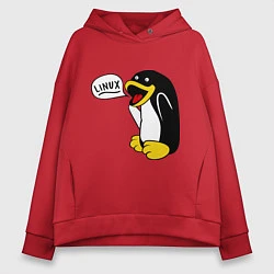 Толстовка оверсайз женская Пингвин: Linux, цвет: красный