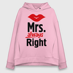 Толстовка оверсайз женская Mrs. always right, цвет: светло-розовый