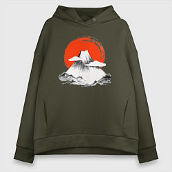 Толстовка оверсайз женская Гора Фудзияма, цвет: хаки