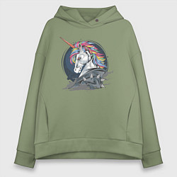 Толстовка оверсайз женская Единорог Rock, цвет: авокадо