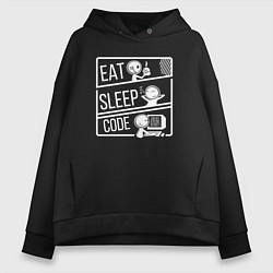 Толстовка оверсайз женская Eat, sleep, code, цвет: черный