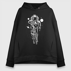 Толстовка оверсайз женская Космонавт на велосипеде, цвет: черный