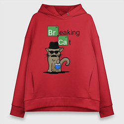 Толстовка оверсайз женская Breaking Cat, цвет: красный