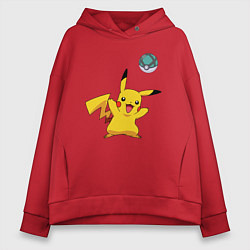 Толстовка оверсайз женская Pokemon pikachu 1, цвет: красный