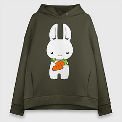 Толстовка оверсайз женская Зайчик с морковкой, цвет: хаки