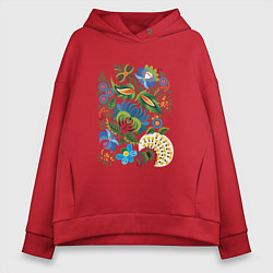 Толстовка оверсайз женская Славянский орнамент, цвет: красный