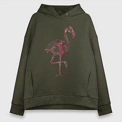 Толстовка оверсайз женская Узорчатый фламинго, цвет: хаки
