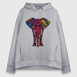 Толстовка оверсайз женская  Слон с орнаментом, цвет: меланж