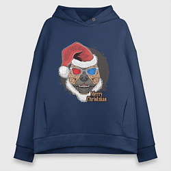 Толстовка оверсайз женская Christmas Dog, цвет: тёмно-синий