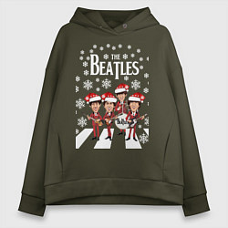 Толстовка оверсайз женская Битлз Новогодний, цвет: хаки