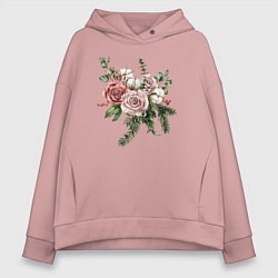 Толстовка оверсайз женская Букет роз, цвет: пыльно-розовый