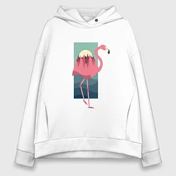 Толстовка оверсайз женская Фламинго лес и закат, цвет: белый