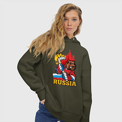 Толстовка оверсайз женская Хоккей Россия, цвет: хаки — фото 2