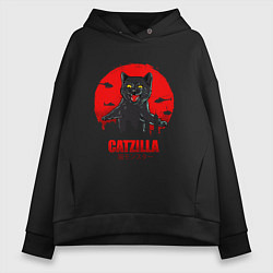 Толстовка оверсайз женская КОТЗИЛЛА CATZILLA, цвет: черный