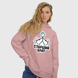 Толстовка оверсайз женская Старший брат, цвет: пыльно-розовый — фото 2