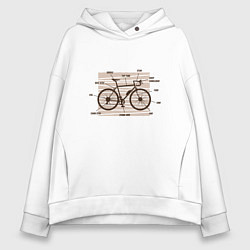 Толстовка оверсайз женская Схема Анатомия Велосипеда, цвет: белый