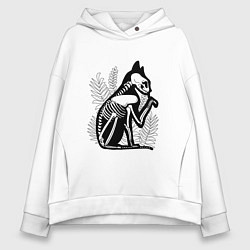 Толстовка оверсайз женская Кот Скелет Cat Skeleton, цвет: белый