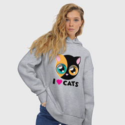 Толстовка оверсайз женская I Love Cats, цвет: меланж — фото 2
