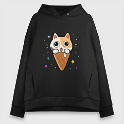 Толстовка оверсайз женская Ice Cream Cat, цвет: черный