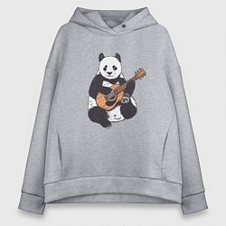 Толстовка оверсайз женская Панда гитарист Panda Guitar, цвет: меланж