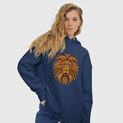 Толстовка оверсайз женская Голова Льва узор Мандала, цвет: тёмно-синий — фото 2