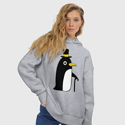 Толстовка оверсайз женская Пингвин в шляпе, цвет: меланж — фото 2