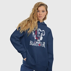 Толстовка оверсайз женская Черные быки белое лого, цвет: тёмно-синий — фото 2