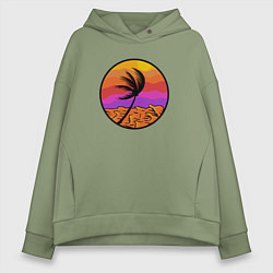 Толстовка оверсайз женская Пальма и море, цвет: авокадо