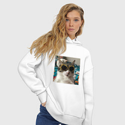 Толстовка оверсайз женская Мем про кота, цвет: белый — фото 2