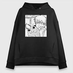 Толстовка оверсайз женская Человек — бензопила, цвет: черный