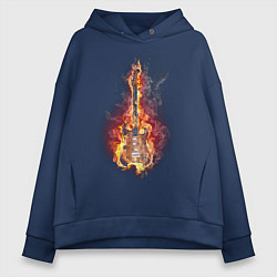 Толстовка оверсайз женская Огненная гитара, цвет: тёмно-синий