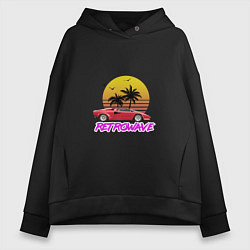 Толстовка оверсайз женская Retrowave style 2, цвет: черный