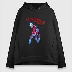 Толстовка оверсайз женская Cannibal Corpse Череп с позвоночником, цвет: черный
